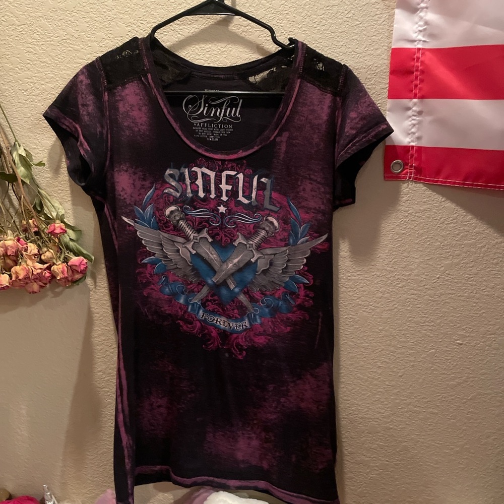 Sinful Graphic Tee with Wings Design